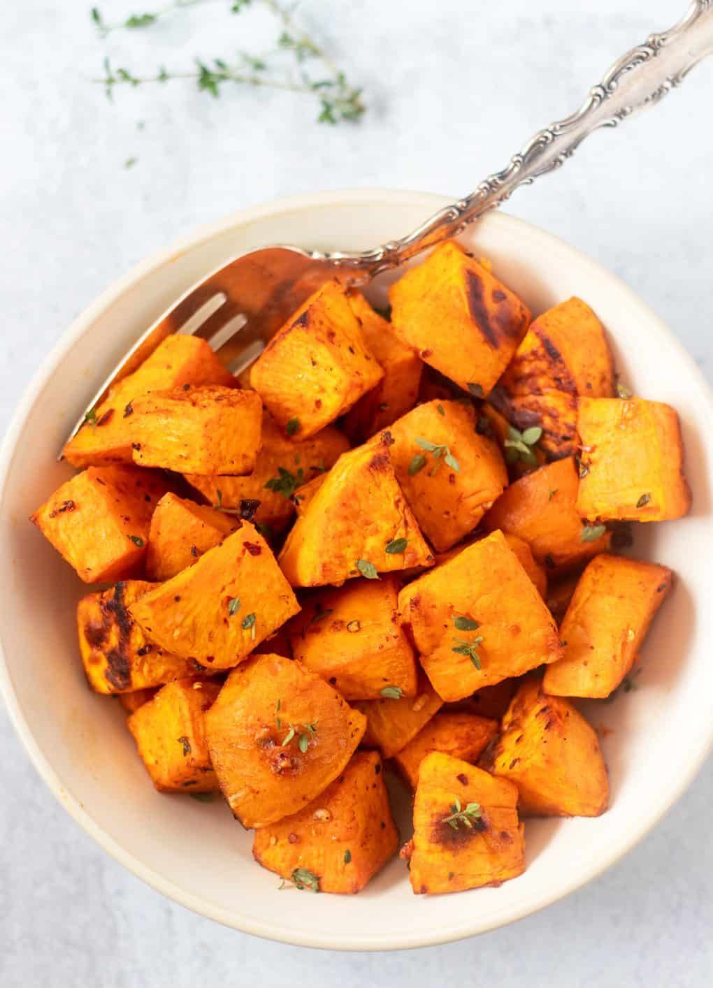 Roasted Sweet Potato Cubes (Vegan, GlutenFree) Apples for CJ