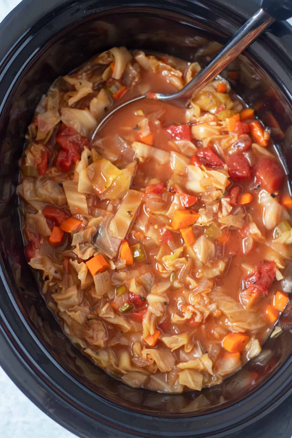 cabbage soup in crockpot after being cooked