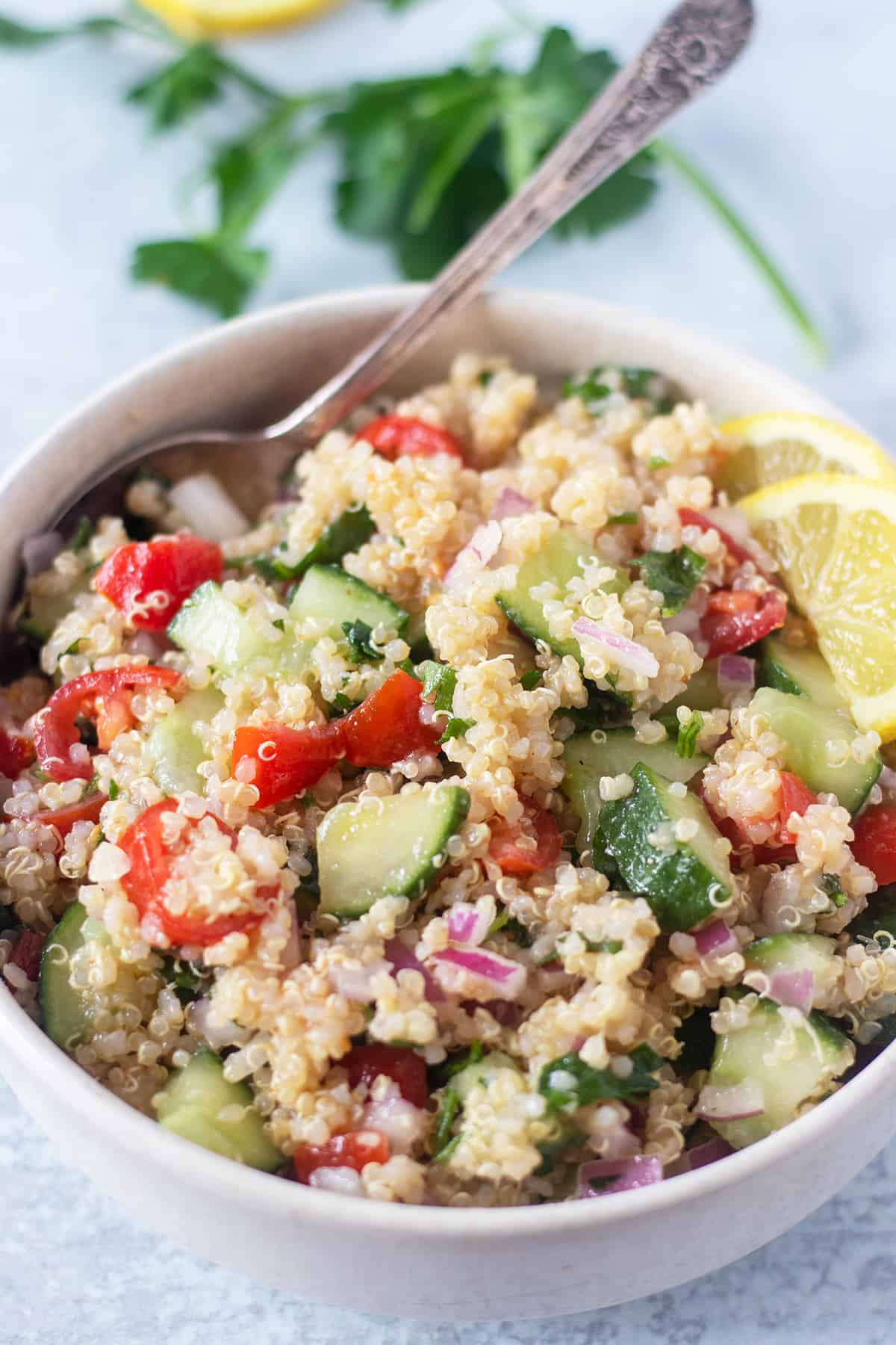 Quinoa Tabbouleh (Gluten Free, Vegan) - Apples for CJ