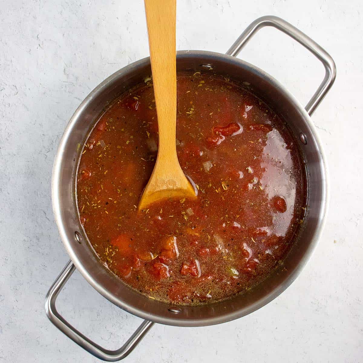 Remaining ingredients added to vegan tomato soup.